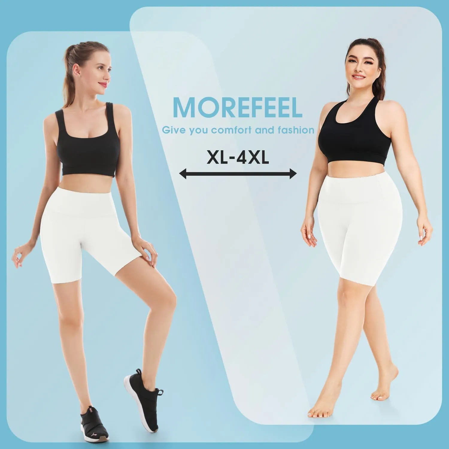 MOREFEEL Plus Size 8" Biker Shorts with Pockets for Women  High Waisted Tummy Control Black Yoga Shorts (XL-4XL)