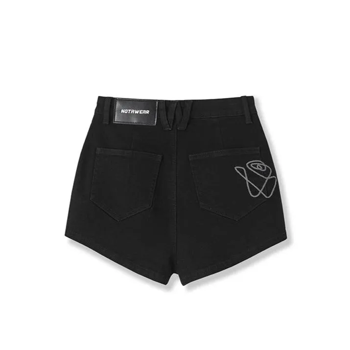 Multidimensional Vision Elastic High Waist Black Denim Shorts