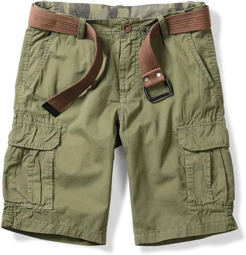 OCHENTA Men's Lightweight Cargo Shorts with Pockets Cotton Shorts for Men Casual (No Belt)