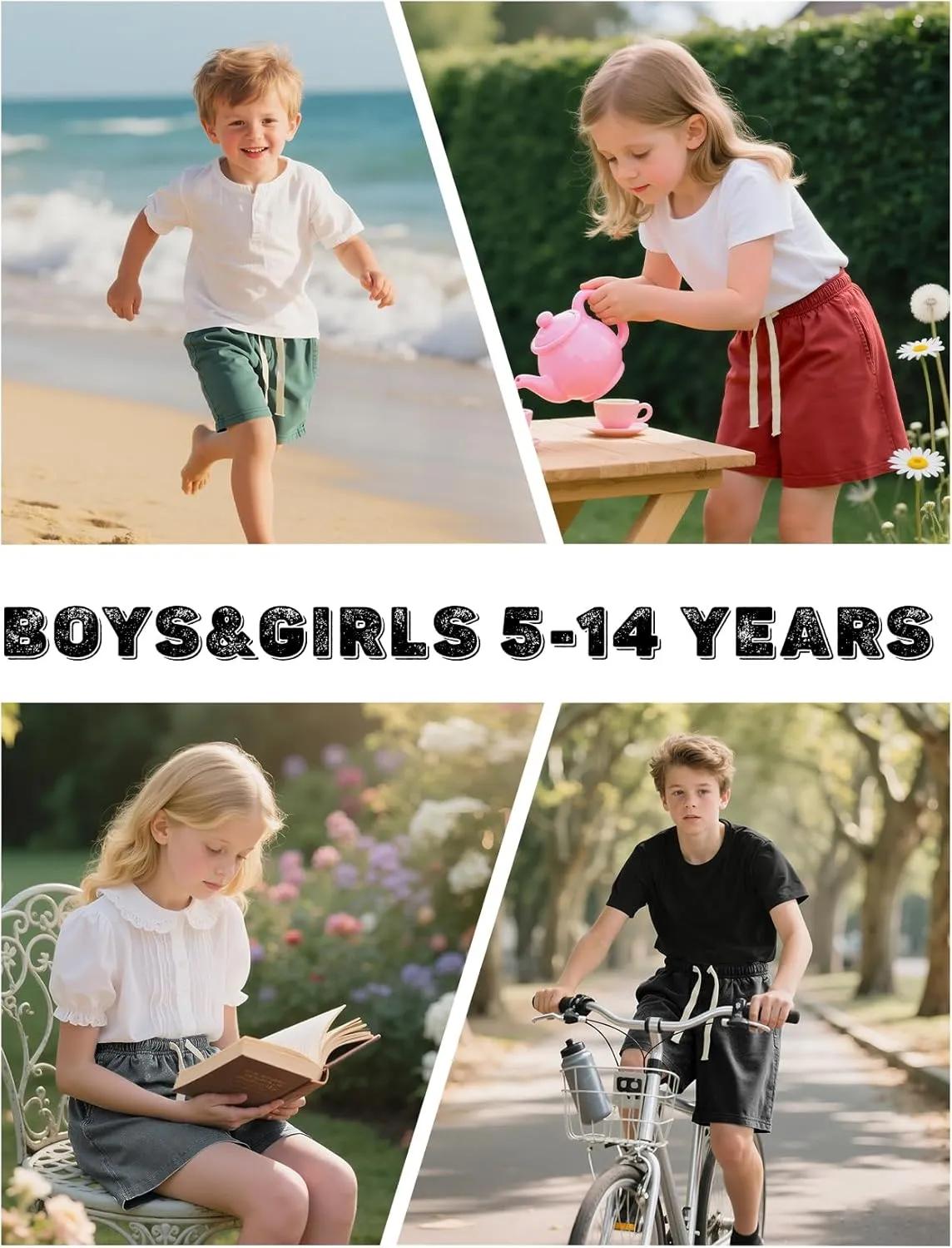 PEHMEA Boys Girls Cotton Shorts, Athletic Casual Jogger Loose Fit Kids Short with Pockets Elastic Waist Drawstring for 5-14Y