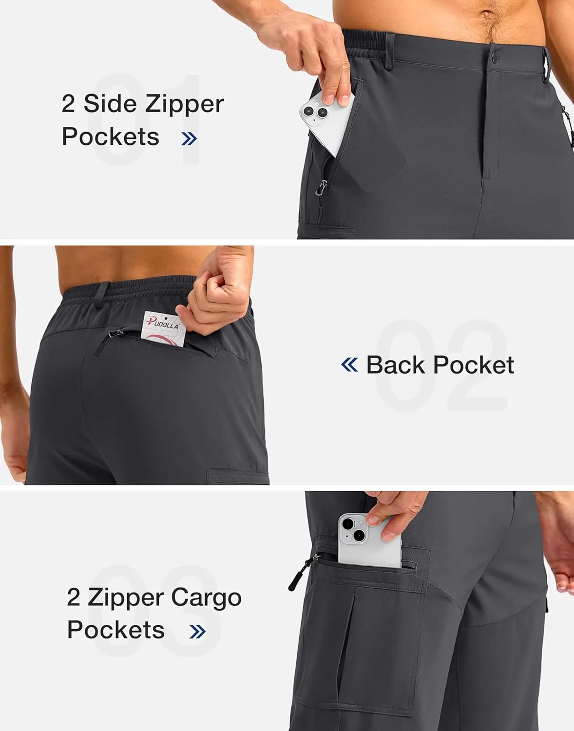 Pudolla Men's Hiking Shorts 11" Lightweight Cargo Work Shorts for Men Summer Travel Golf Casual Outdoor with 5 Pockets