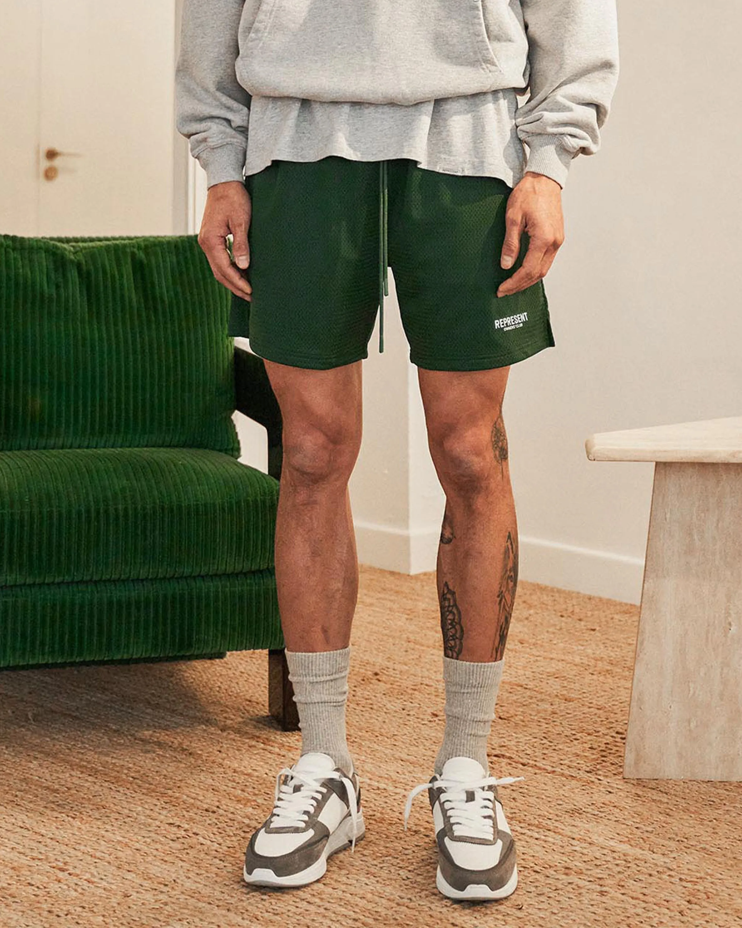 Represent Owners Club Mens Racing Green Mesh Shorts