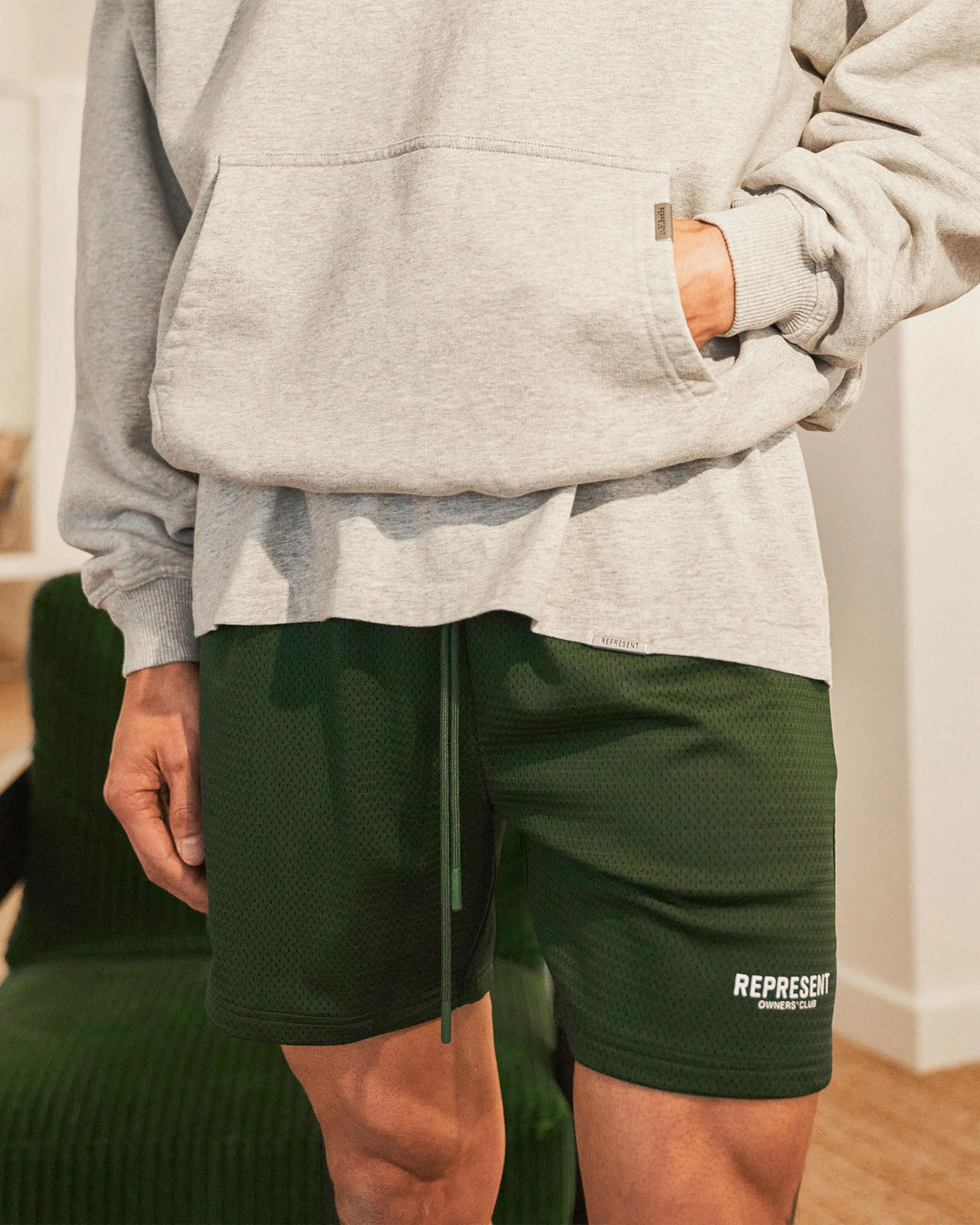 Represent Owners Club Mens Racing Green Mesh Shorts