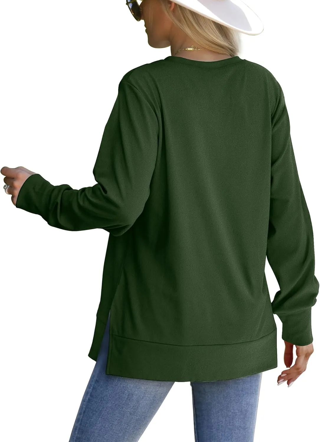Saloogoe Sweatshirt for women Side Split Fall Fashion 2025 Long Sleeve Shirts Trending Now