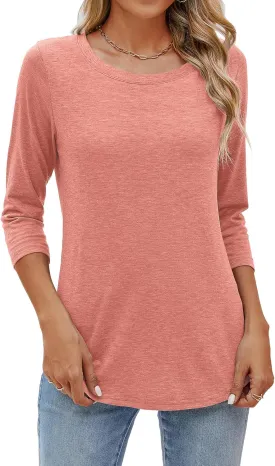 Sherosa Womens Casual 3/4 Sleeve T Shirts Crew Neck Loose Fit Tunic Tops Solid Basic Tops Tees