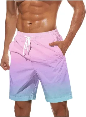 Summer Shorts for Men Gradient Lightweight Quick Dry Short Pants Hawaiian Beach Casual Crop Trouser with Pockets