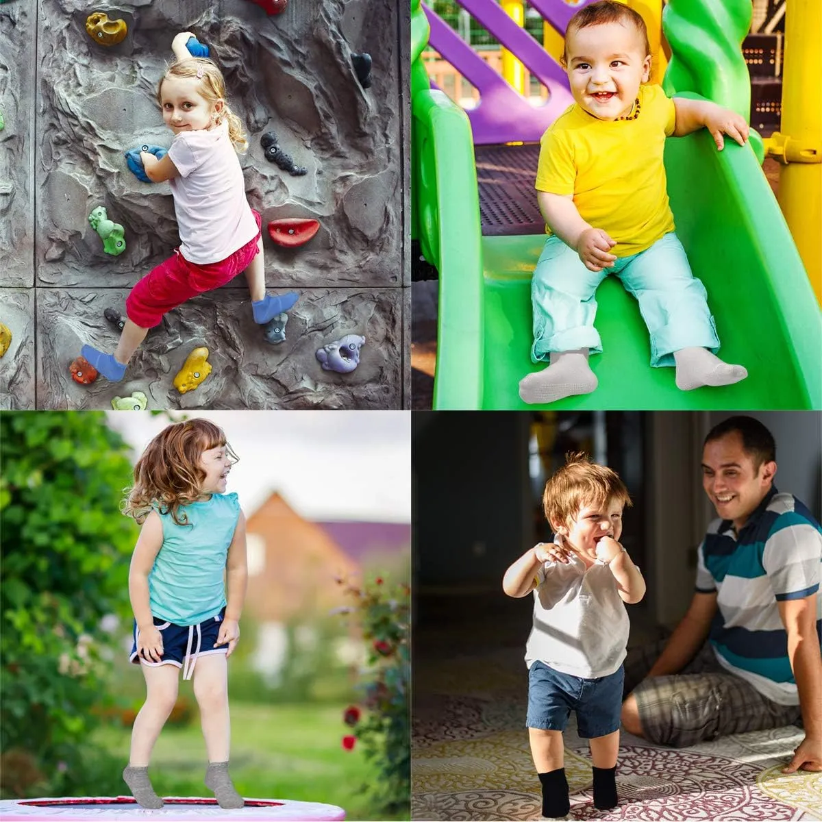 Tphon Non Slip Toddler Socks 12 Pairs Kids Grip Sock for Boys Girls Baby Ankle Socks with Gripper for 0-7 Year Children
