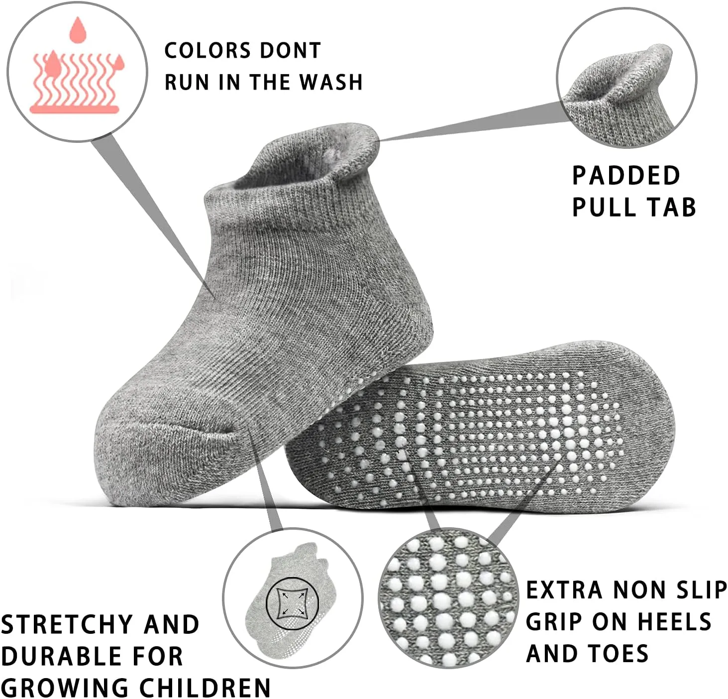 Tphon Non Slip Toddler Socks 12 Pairs Kids Grip Sock for Boys Girls Baby Ankle Socks with Gripper for 0-7 Year Children
