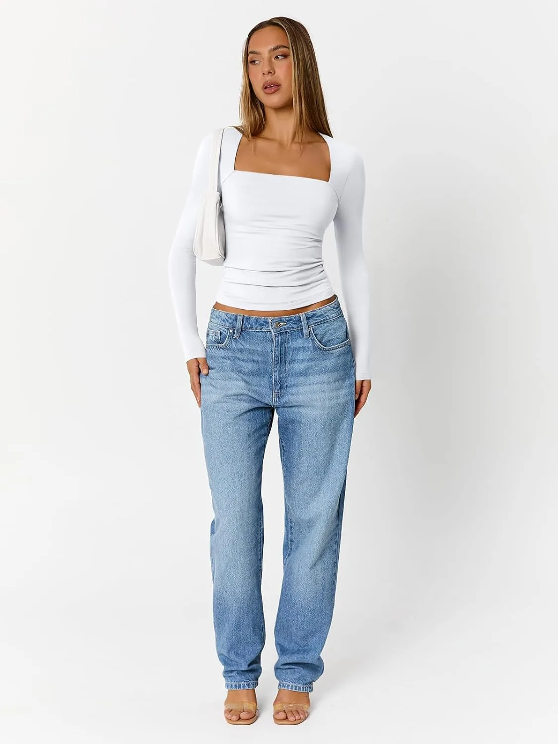 Trendy Queen Womens Long Sleeve Shirts Square Neck Crop Tops Going Out Clothes Cute Workout Fall Fashion Outfits 2025