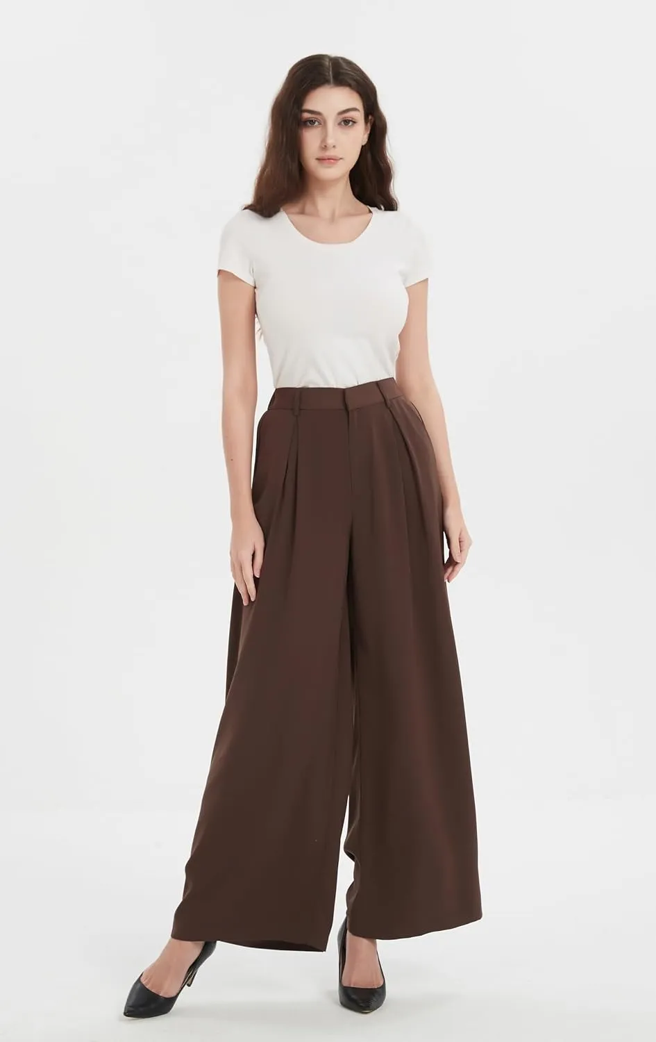 Tronjori Women High Waist Casual Wide Leg Long Palazzo Pants Trousers Regular Size