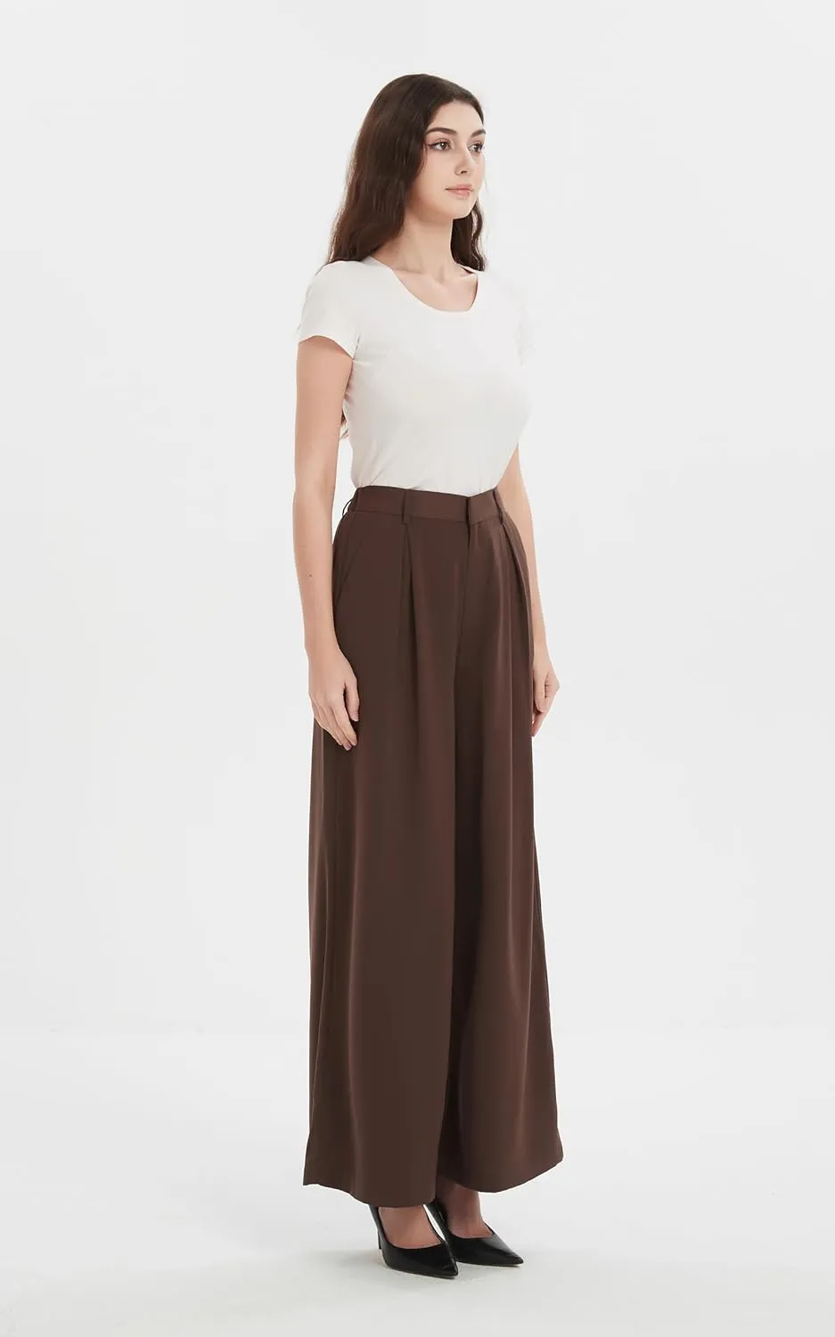 Tronjori Women High Waist Casual Wide Leg Long Palazzo Pants Trousers Regular Size