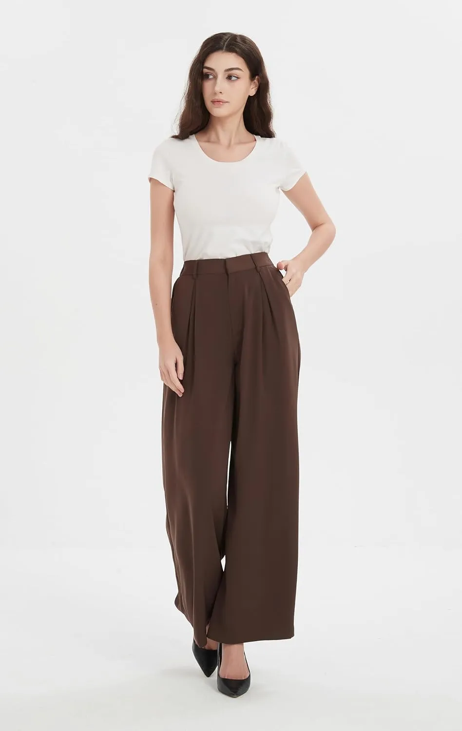 Tronjori Women High Waist Casual Wide Leg Long Palazzo Pants Trousers Regular Size
