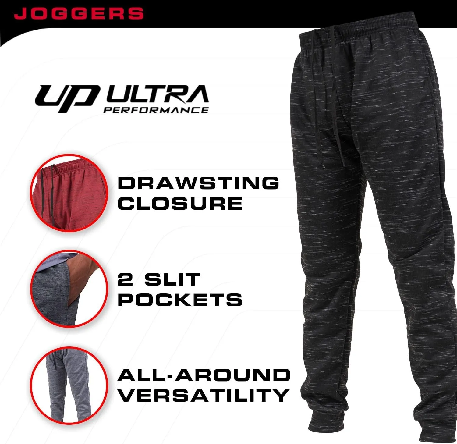 Ultra Performance 3 Pack Mens Joggers Mens Athletic Sweatpants with Pockets for Men, Small - 3X