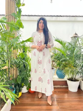 WHITE PRINTED LONG DRESS FOR WOMEN