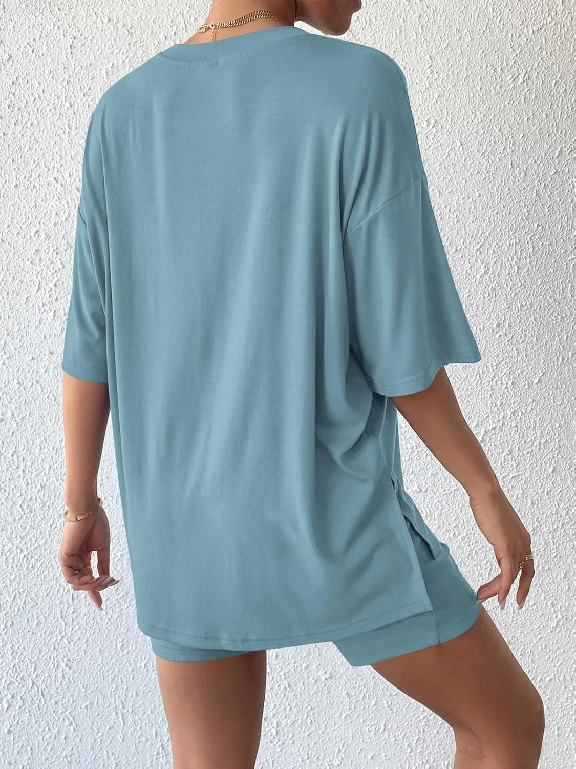 Womens 2 Piece Lounge Sets 2025 Summer Travel Outfits Casual Short Sleeve Oversized Tshirts Tops Biker Shorts