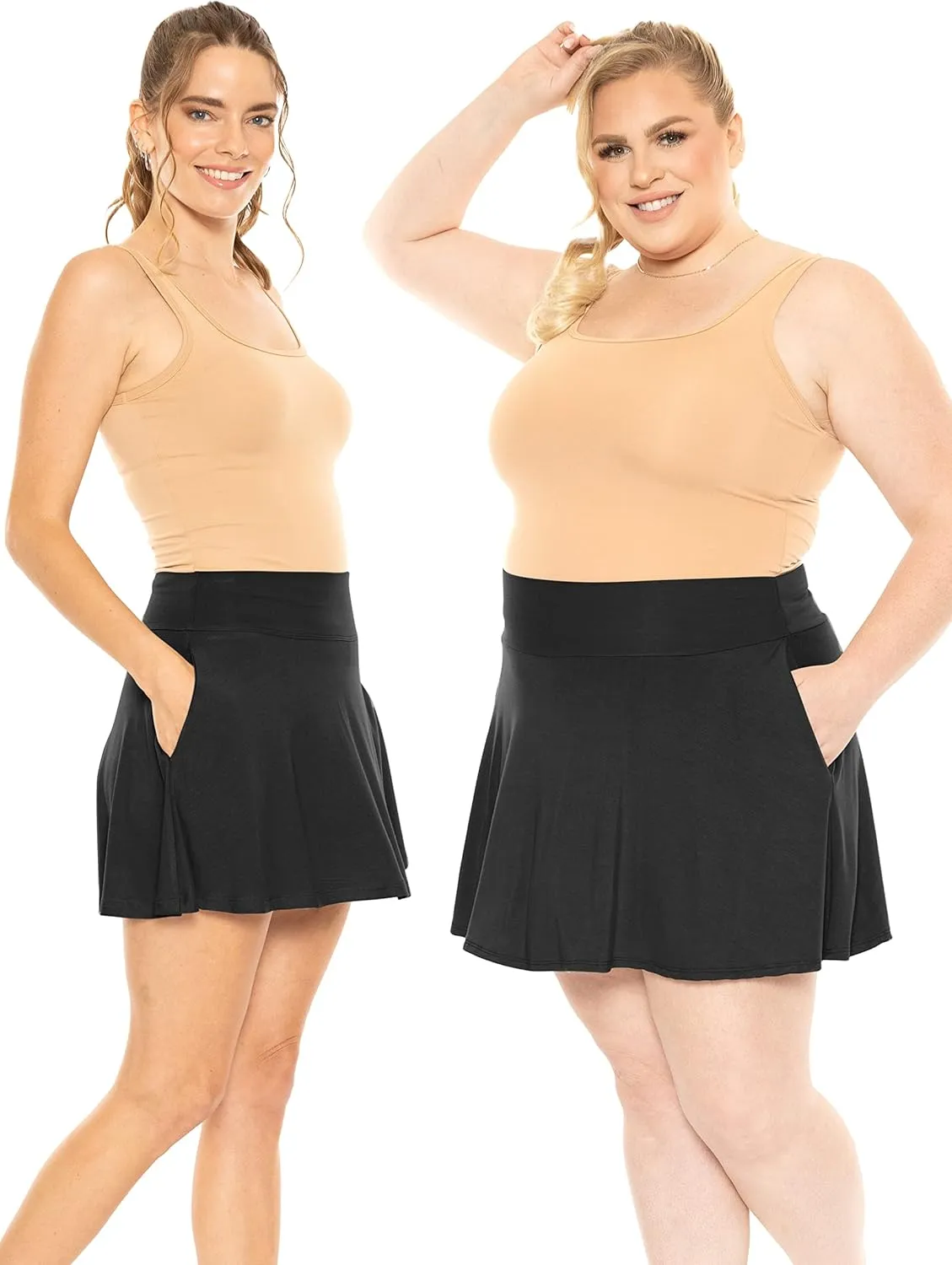 Women's High Waist Skater Skirt with Built in Shorts with and Without Pockets| Small-3X