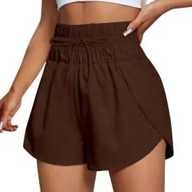 Womens High Waisted Running Shorts Side Split Drawstring Quick Dry Short Pants Outdoor Shorts for Athletic Gym Track Workout