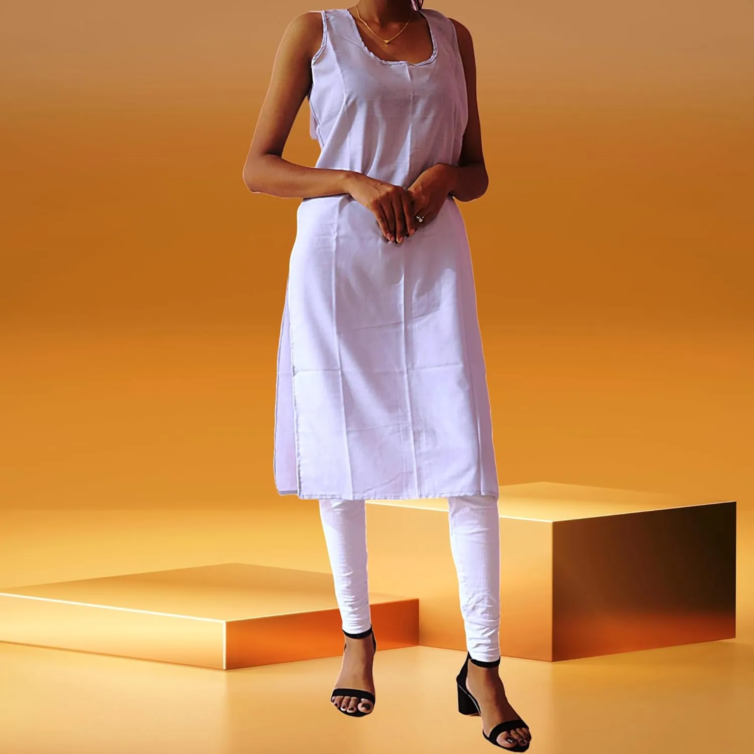 Women's Long Cotton Inner Slip Innerwear, Sleeveless Camisole for Sheer Kurtis