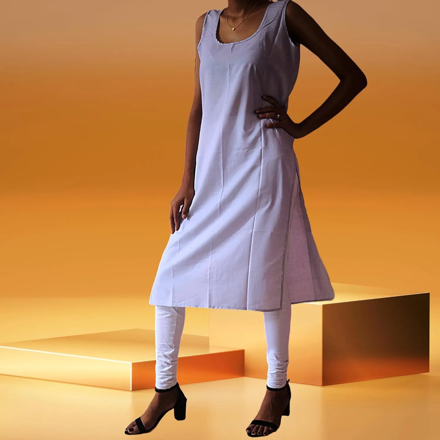 Women's Long Cotton Inner Slip Innerwear, Sleeveless Camisole for Sheer Kurtis