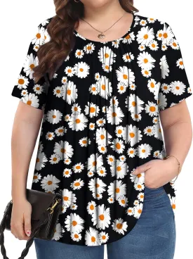 Womens Plus Size Tops Summer Shirts Tunic Short Sleeve Crew Neck Loose Fit Blouse 1X-5X