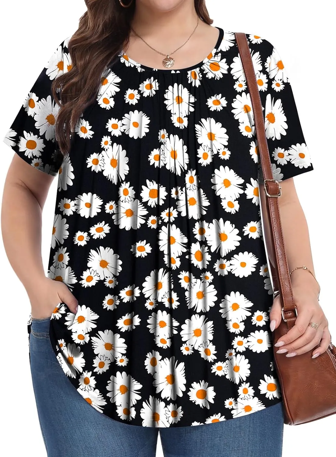 Womens Plus Size Tops Summer Shirts Tunic Short Sleeve Crew Neck Loose Fit Blouse 1X-5X
