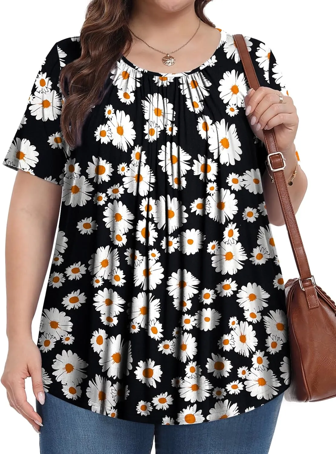 Womens Plus Size Tops Summer Shirts Tunic Short Sleeve Crew Neck Loose Fit Blouse 1X-5X