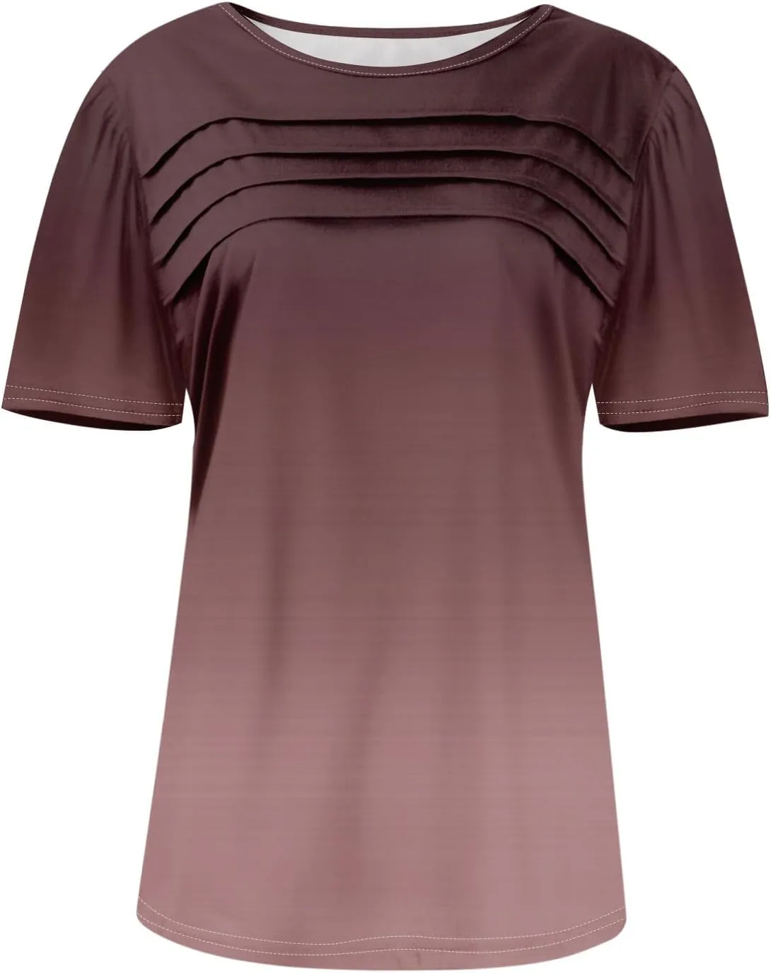 Womens Short Sleeve Tops Dressy Casual Blouses Spring Summer Outfits Flowy Pleated Front Crewneck Tee Shirts