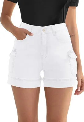 Women's Stretchy Cargo Jean Shorts High Waisted Casual Summer Denim Shorts with Pockets