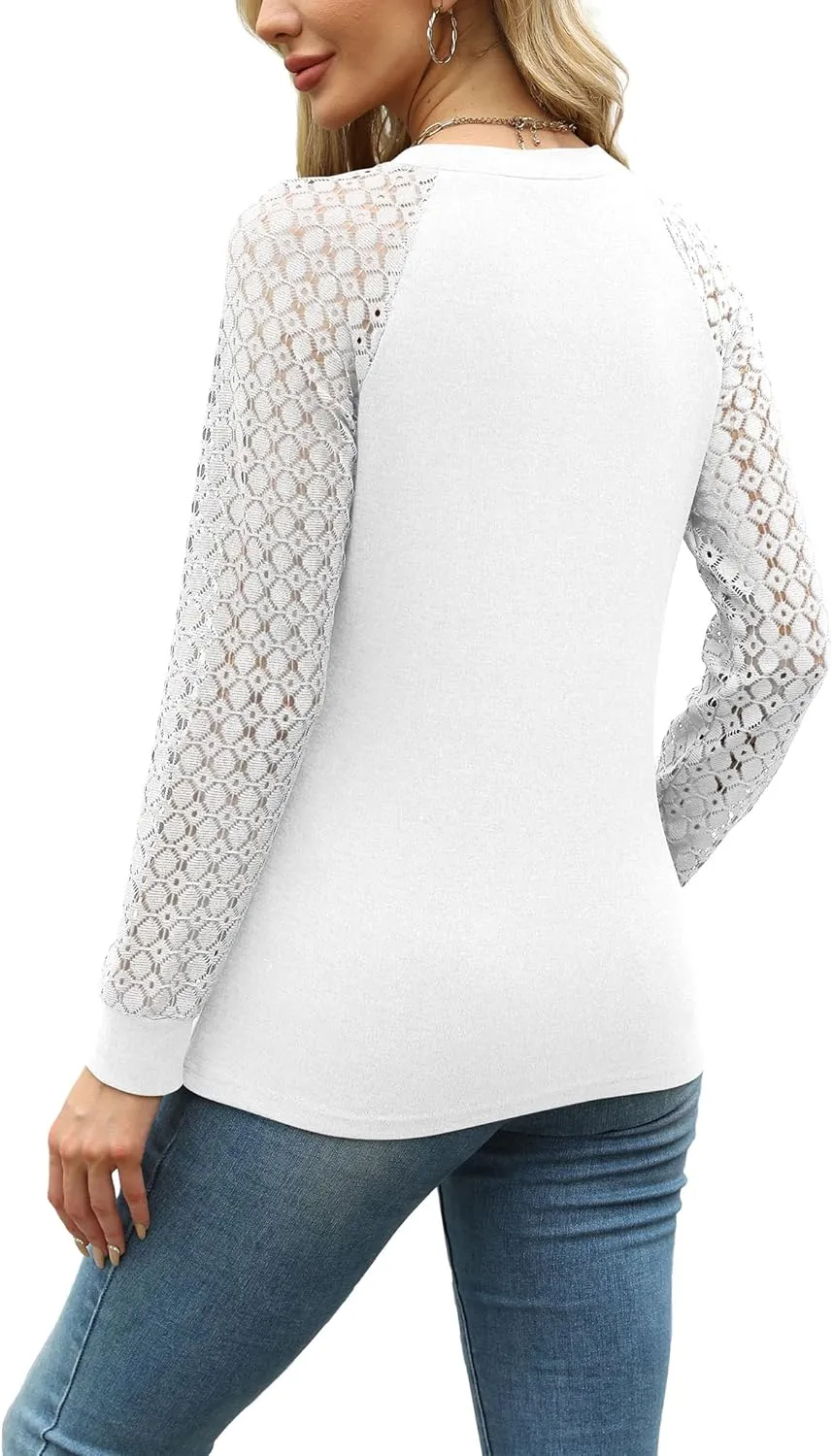 Womens Tops Dressy Business Casual Blouses Cute Soft Lace Long Sleeve Work Shirts Fall Clothes