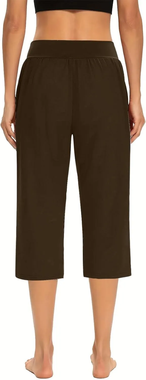 Yoga Capri for Women Loose Fit Comfy High Waisted Cropped Pants Summer Going Out Capris Athletic Sweatpants Pockets