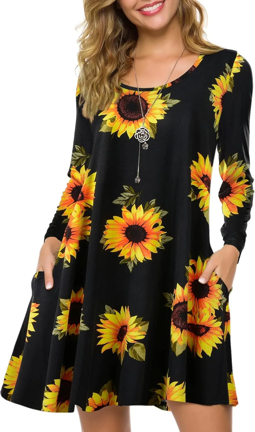 ZENNILO Plus Size Casual T Shirt Dresses for Women Flowy Swing Tunic Dress Pockets