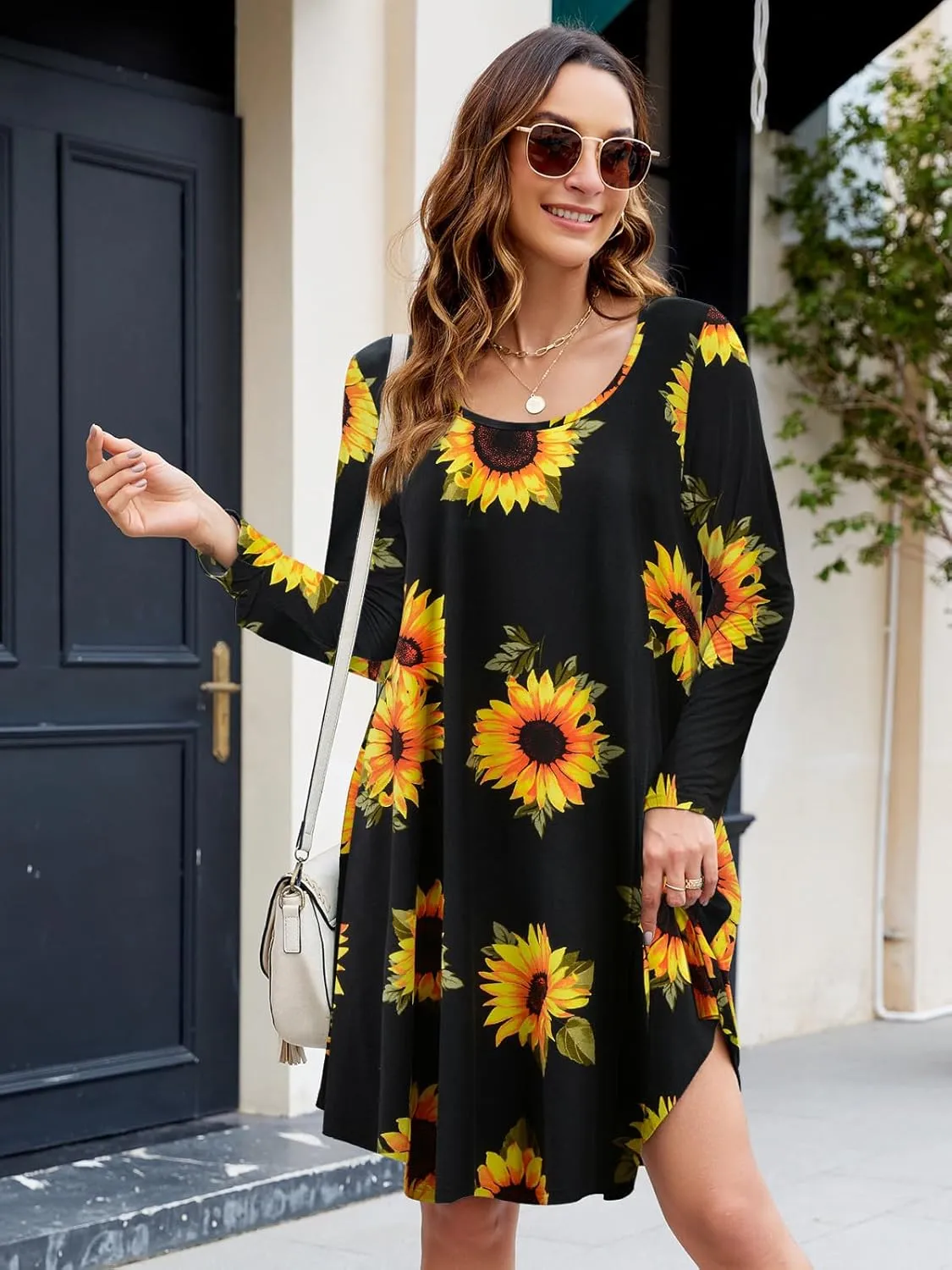 ZENNILO Plus Size Casual T Shirt Dresses for Women Flowy Swing Tunic Dress Pockets