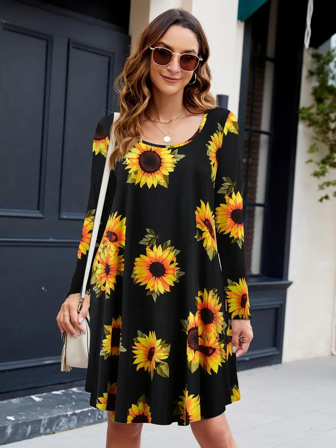 ZENNILO Plus Size Casual T Shirt Dresses for Women Flowy Swing Tunic Dress Pockets