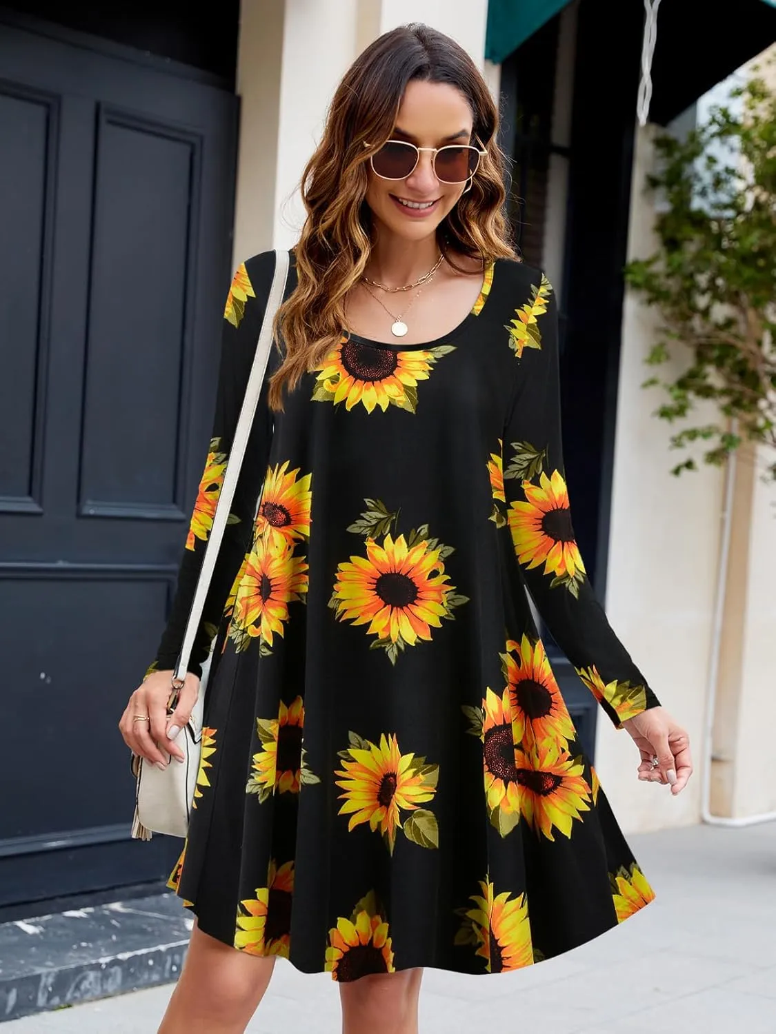 ZENNILO Plus Size Casual T Shirt Dresses for Women Flowy Swing Tunic Dress Pockets