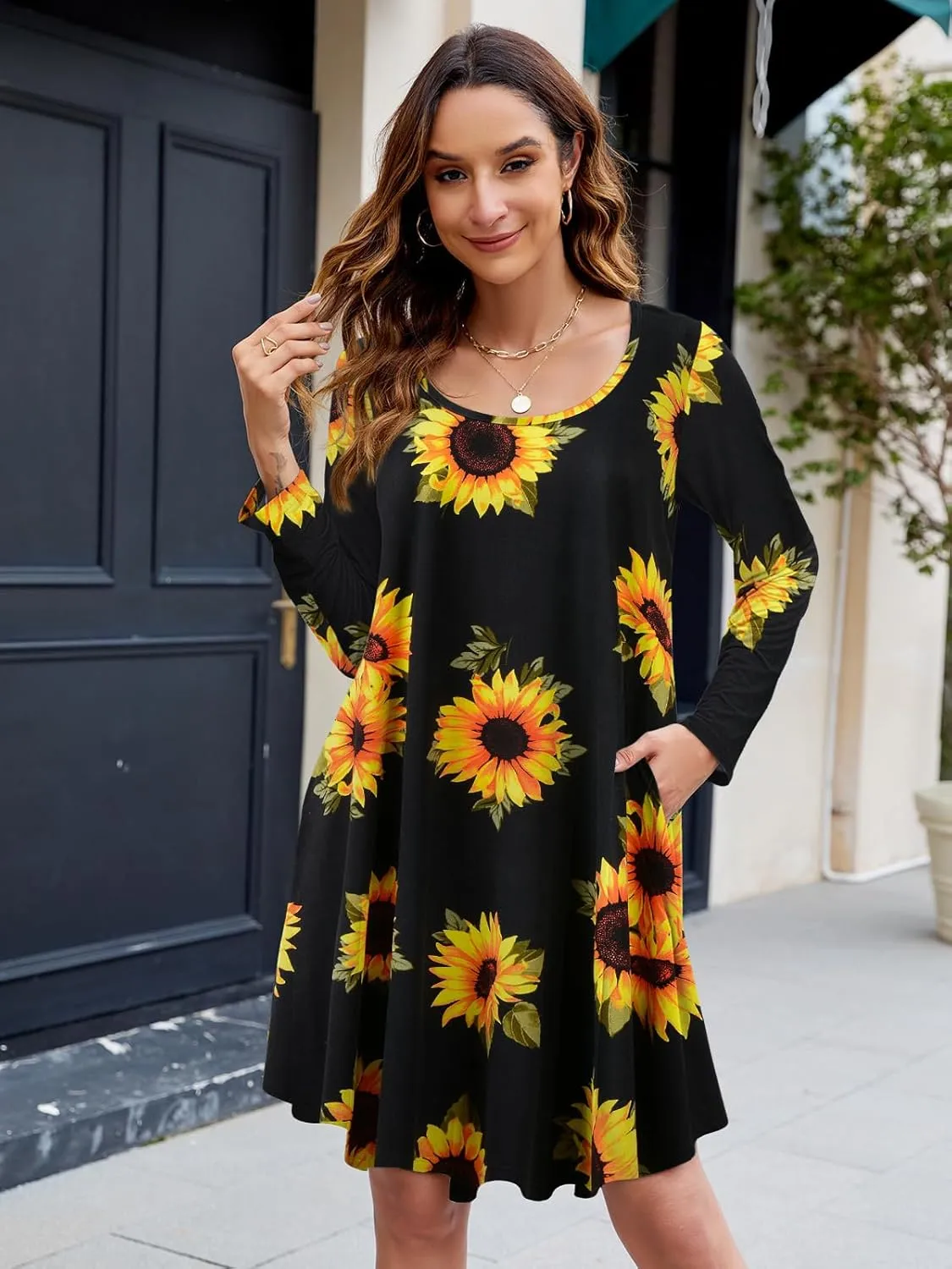 ZENNILO Plus Size Casual T Shirt Dresses for Women Flowy Swing Tunic Dress Pockets