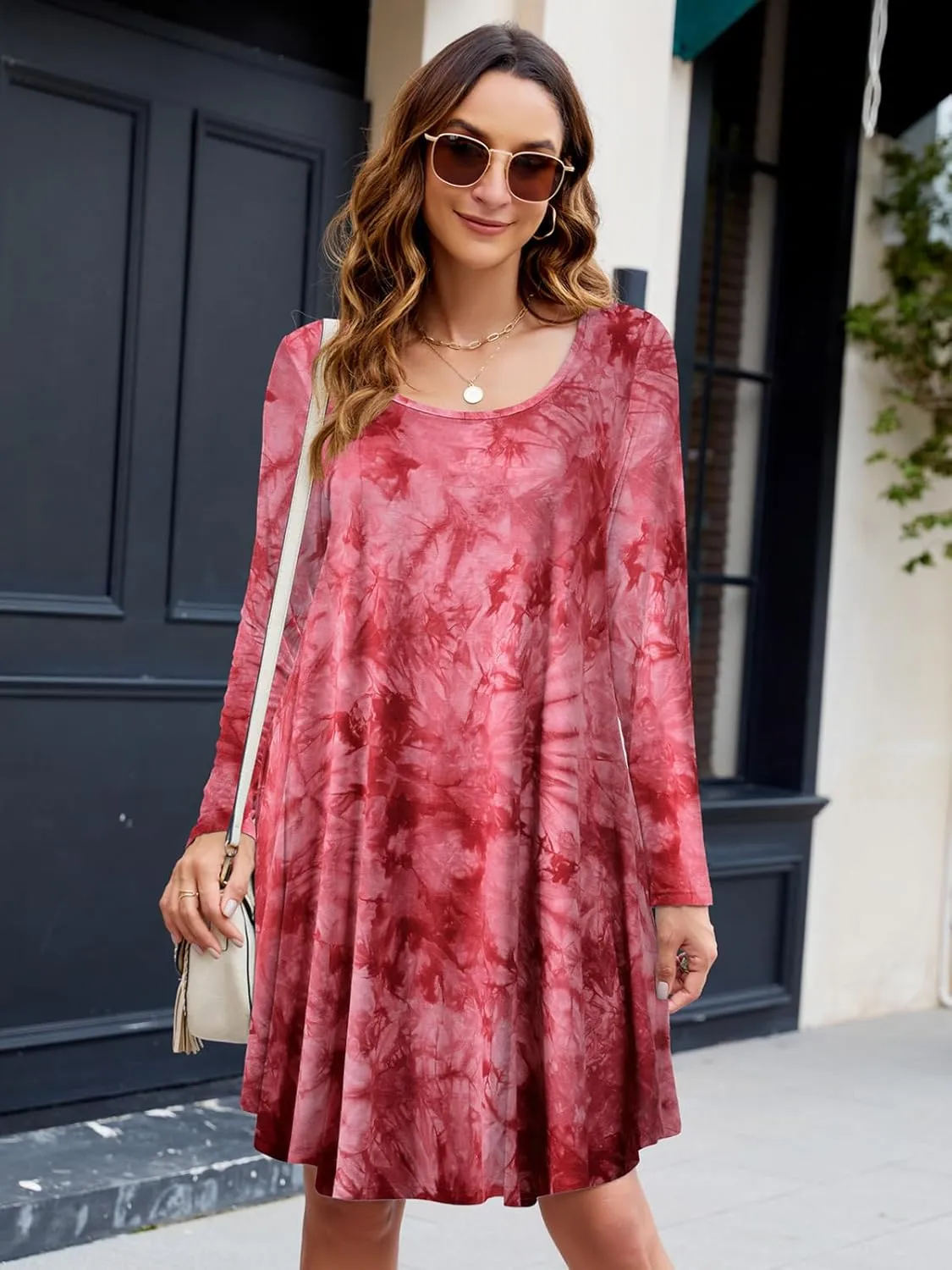 ZENNILO Plus Size Casual T Shirt Dresses for Women Flowy Swing Tunic Dress Pockets