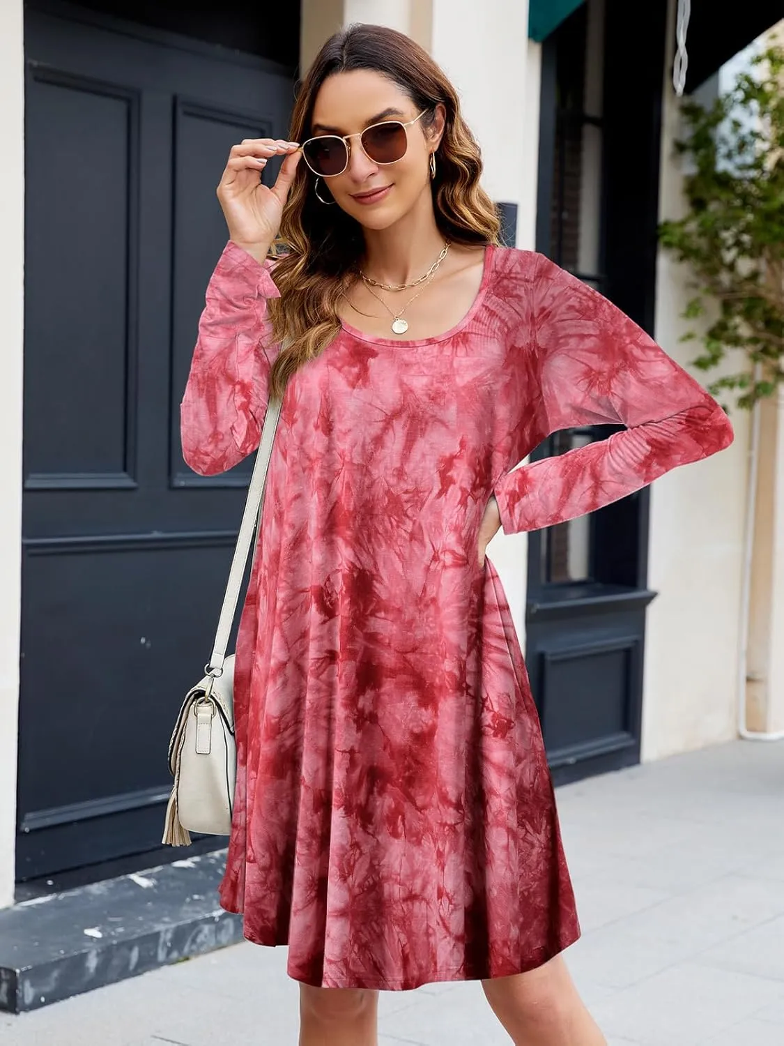 ZENNILO Plus Size Casual T Shirt Dresses for Women Flowy Swing Tunic Dress Pockets