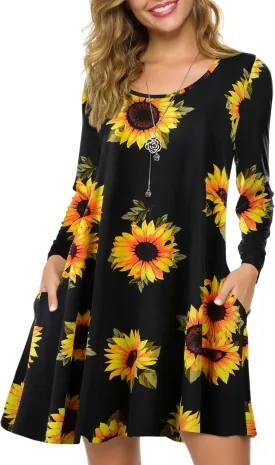 ZENNILO Plus Size Casual T Shirt Dresses for Women Flowy Swing Tunic Dress Pockets